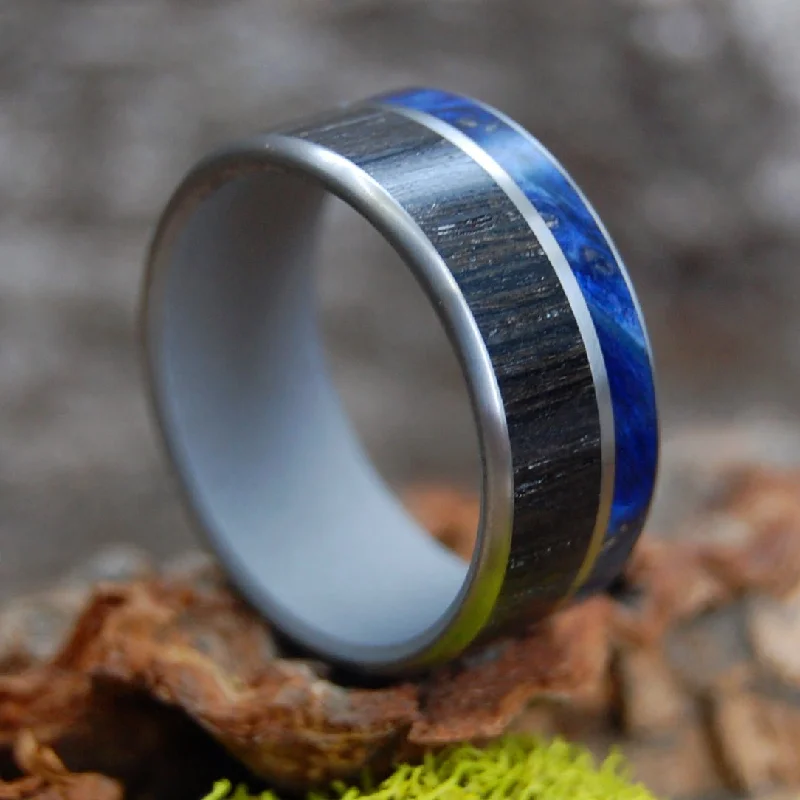 Scottish Highlands | Men's Scottish Bog Oak, Blue Box Elder Wood & Titanium Wedding Ring