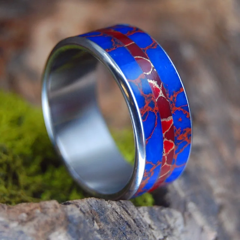 Serious Jasper | Men's Jasper Stone, Blue Rust & Red Gold Wedding Ring