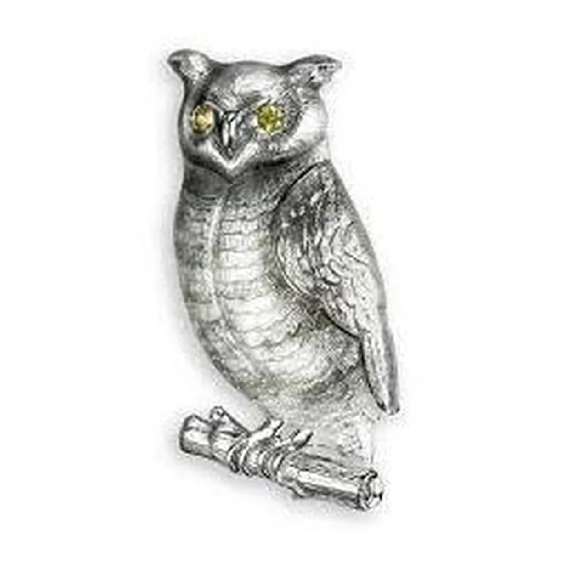 Silver Yellow Sapphire Set Owl Brooch