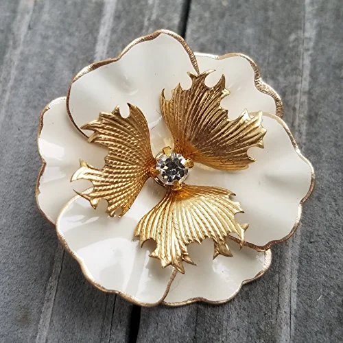 Ivory and Gold Tone Small Flower Pin