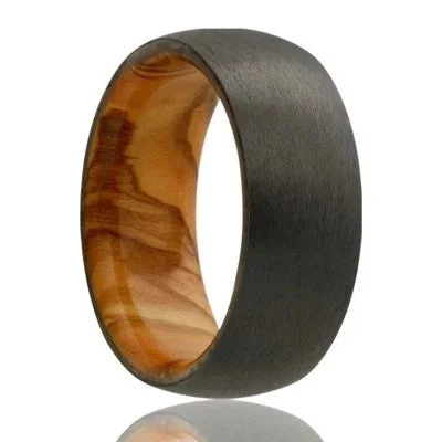 SOLON | Men's Black Wedding Ring | Black Zirconium | Olive Wood Liner | 6mm & 8mm