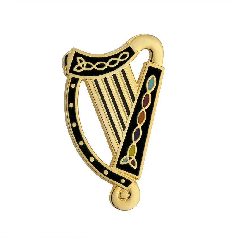 Gold Plated Black Harp Brooch