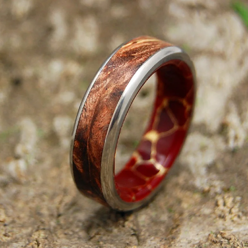 Spalted And Gold | Men's Spalted Maple, Red Jasper Stone & Titanium Wedding Ring