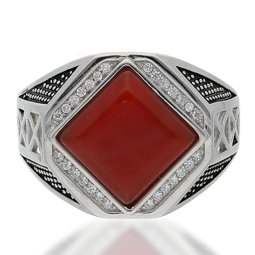 Sterling Silver 925 Men's Red Solitaire Ring - FKJRNSL2509