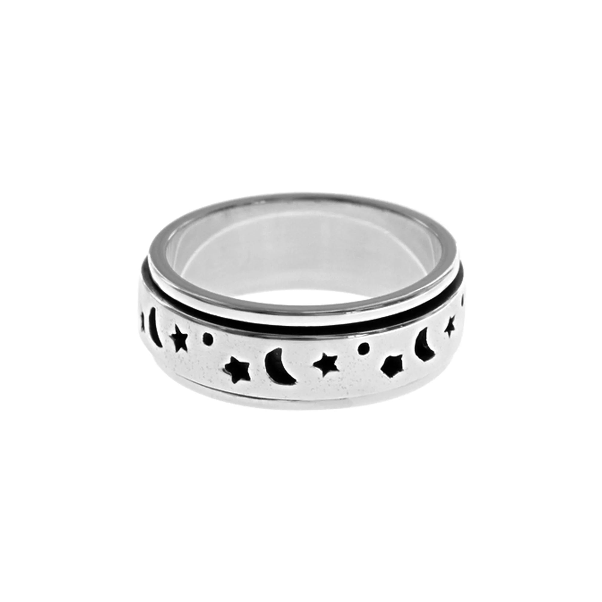 Sterling Silver Moon and Stars Spinning Band Ring