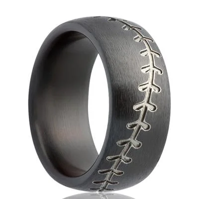 STITCH | Men's Black Ring | Black Zirconium| Baseball Stitching | 8mm