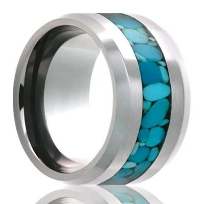 TAHITI | Men's Wedding Ring | Tungsten | Blue Turquoise Inlay | 8mm