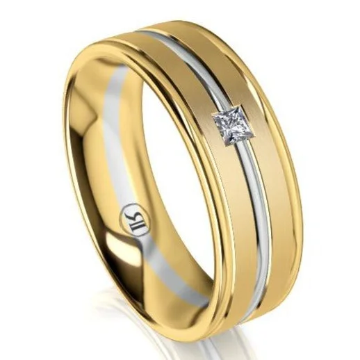 The Barrington Two Tone White Gold Groove Diamond Mens Wedding Ring