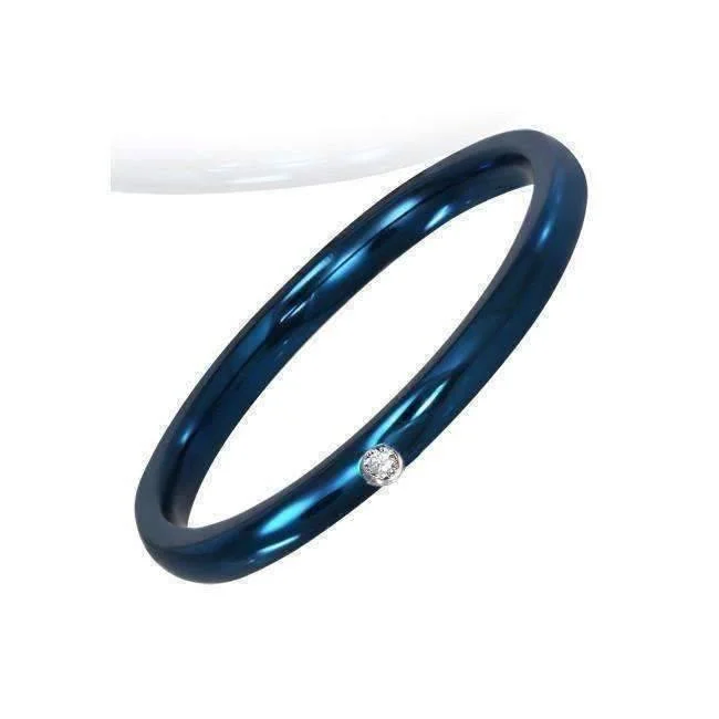 The Little Blue Band - Anodized Blue CZ Ring