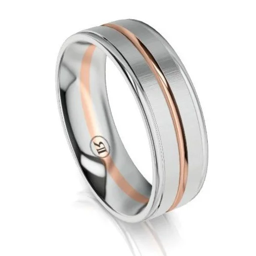 The Orion White and Rose Gold Grooved Wedding Ring by Infinity