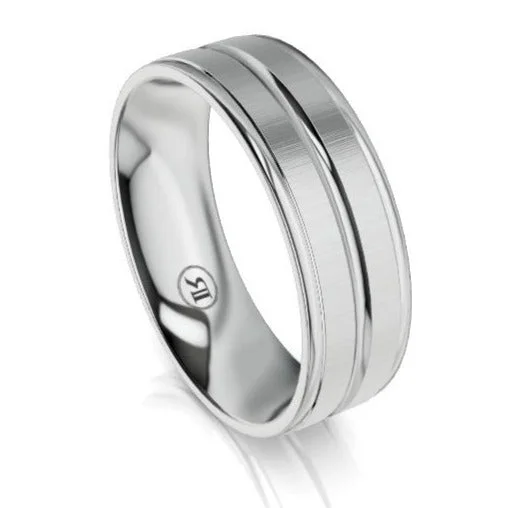 The Orion White Gold Grooved Wedding Ring by Infinity