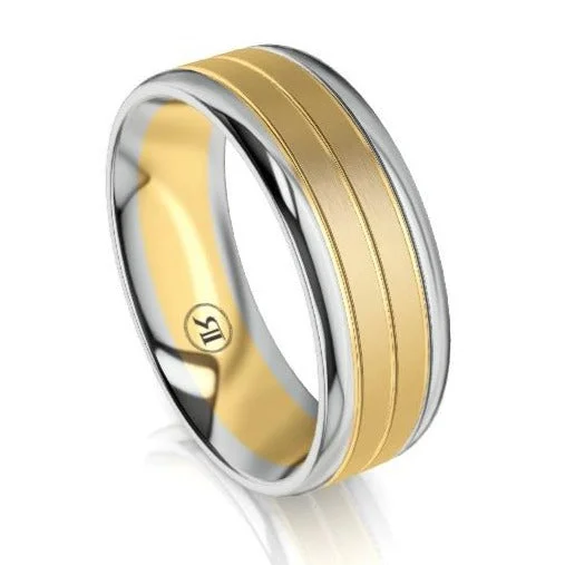 The Theodore White and Yellow Dual Gold Dual Grooved Mens Wedding Ring by Infinity