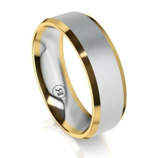 The Vanguard White and Yellow Gold Bevelled Wedding Ring