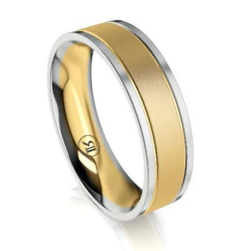 The Winchester Yellow Gold with White Gold Edged Mens Wedding Ring