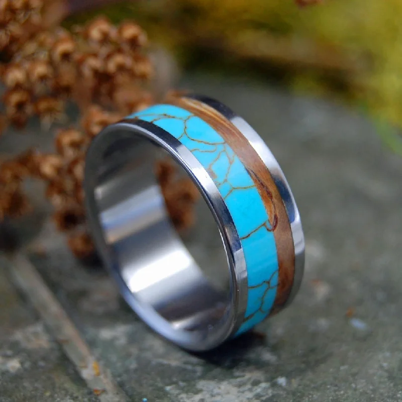 Mirrored Kinship | Men's Tibetan Turquoise, Wood & Titanium Wedding Ring