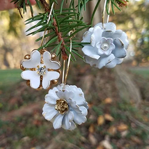 Tiny Mini Ornaments Brass and White (set of 3)