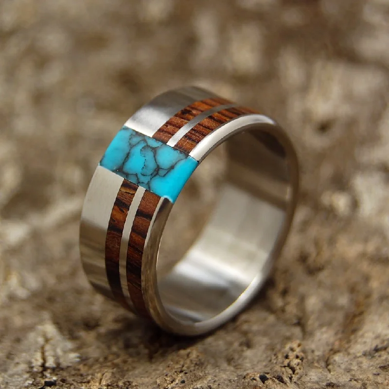 Comet & Constellation | Men's Cocobolo Wood, Turquoise & Titanium Wedding Ring