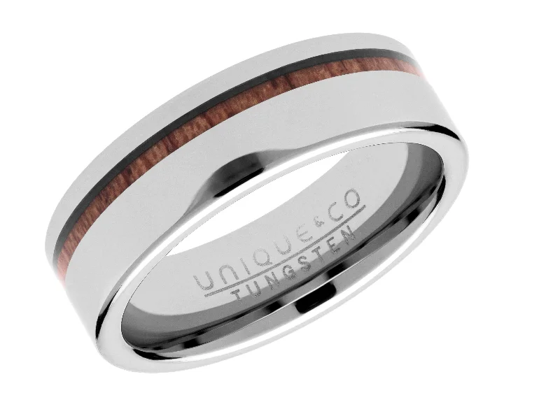 Unique & Co 7mm Tungsten Carbide Ring with Wood Inlay