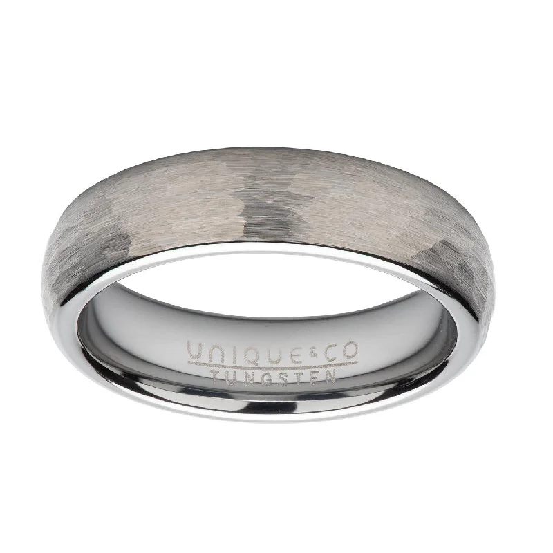 Unique & Co Hammered Polished Tungsten Band Ring