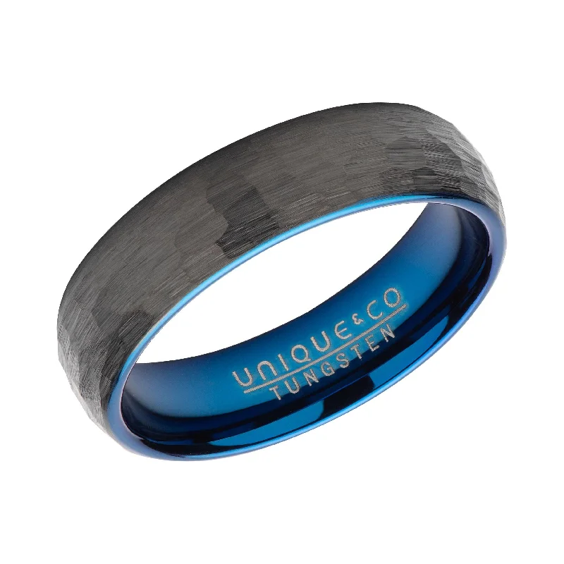 Unique & Co Hammered Tungsten Black and Blue Ring