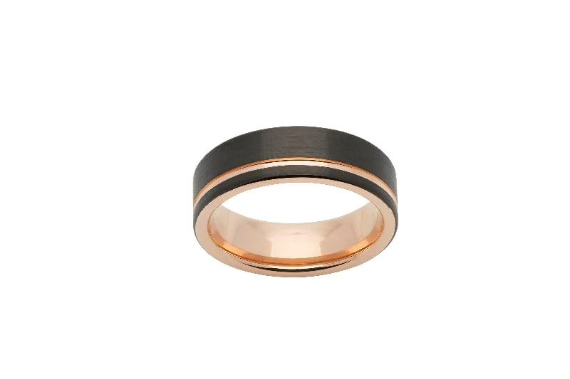 Unique & Co Tungsten Ring with Rose Gold Black IP