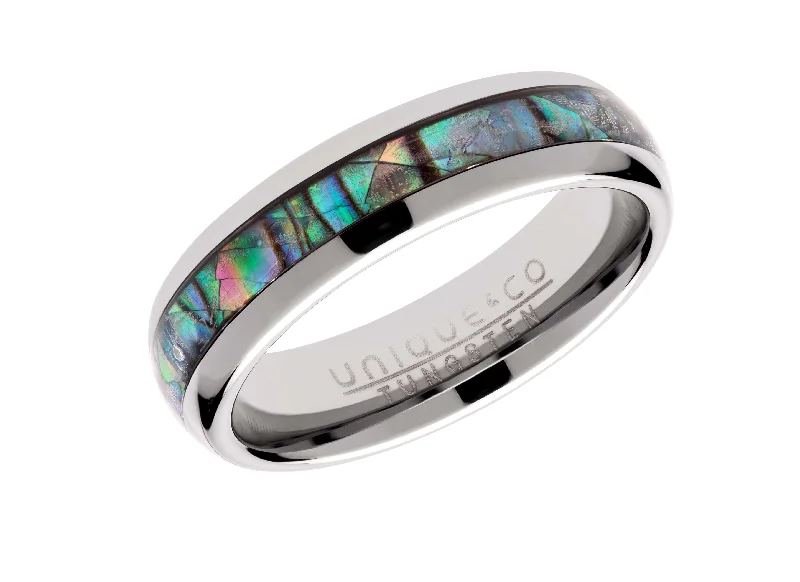 Unique & Co 6mm Tungsten Carbide Ring with Abalone Shell