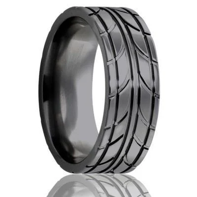 TYRE | Black Wedding Ring | Black Zirconium with Tire Tread Design | 8mm