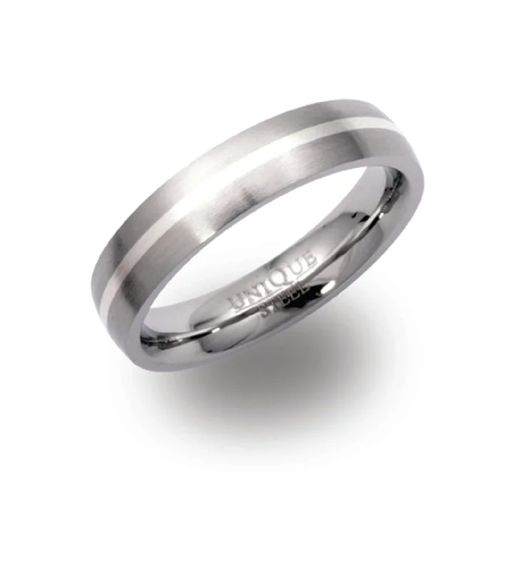 Unique & Co 5mm Stainless Steel Ring with Sterling Silver Inlay