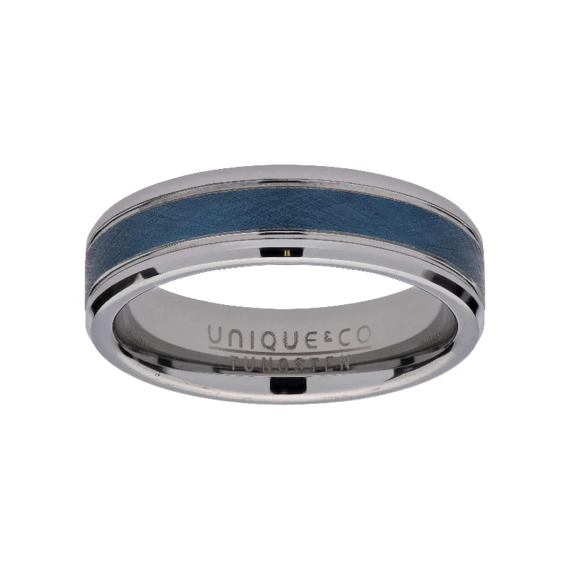 Unique & Co 7mm Tungsten Ring with Blue IP