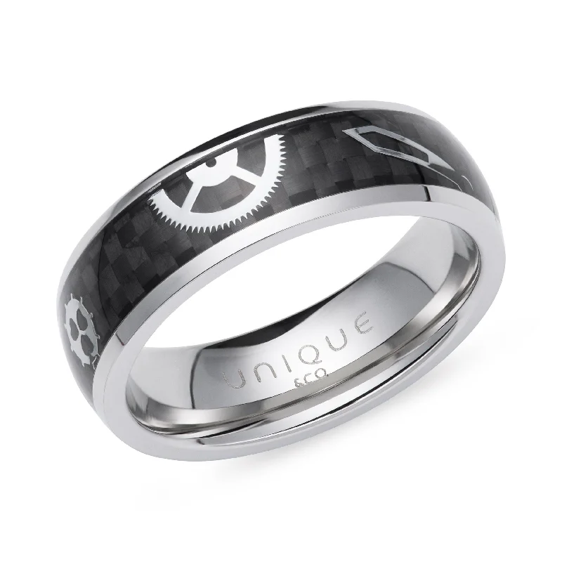 Unique & Co Steel Black Carbon Fibre Ring