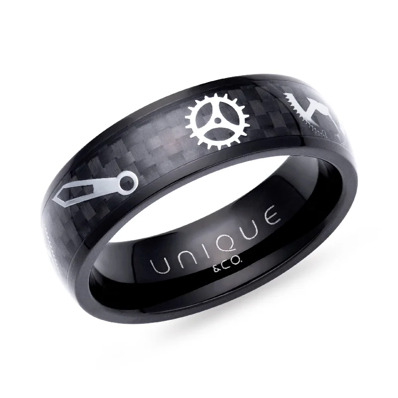 Unique & Co Steel Black IP And Black Carbon Fibre Ring