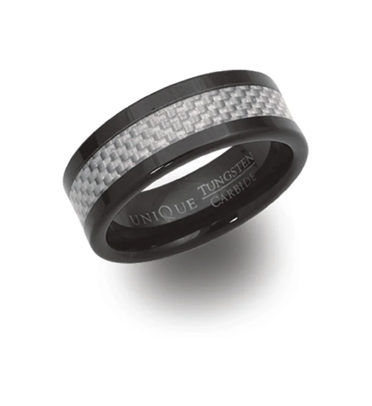 Unique & Co 8mm Black Tungsten Ring with Carbon Fibre