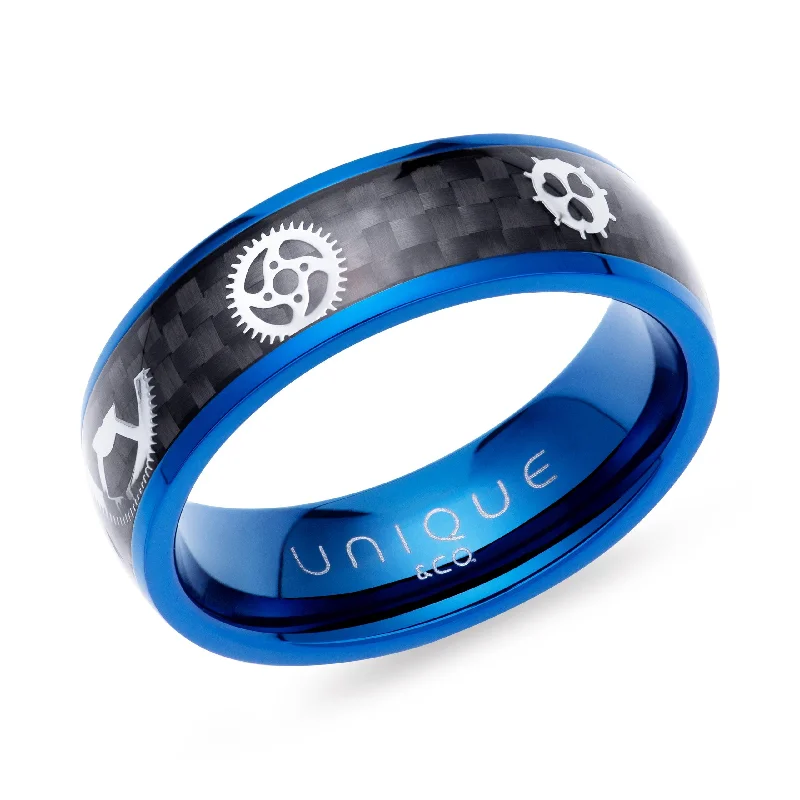 Unique & Co Blue IP And Carbon Fibre Steel Band Ring