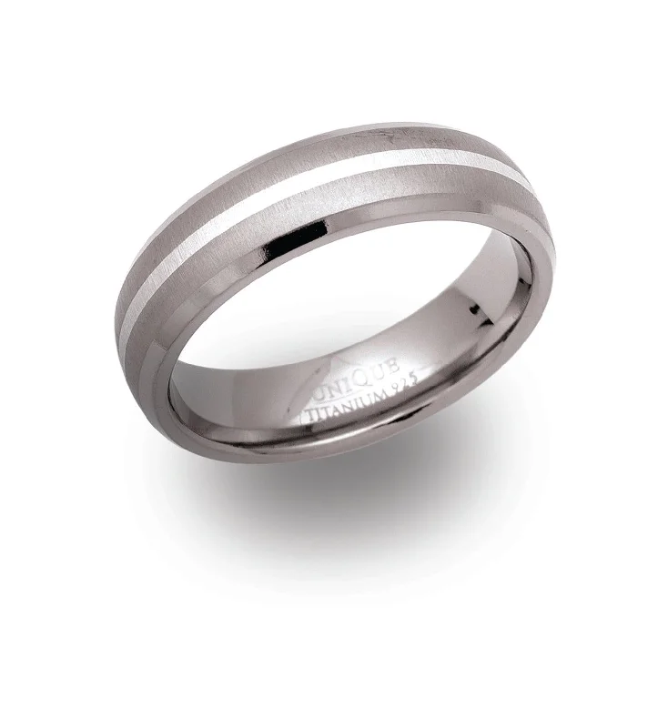 Unique & Co 6mm Titanium Sterling Silver Inlay Ring