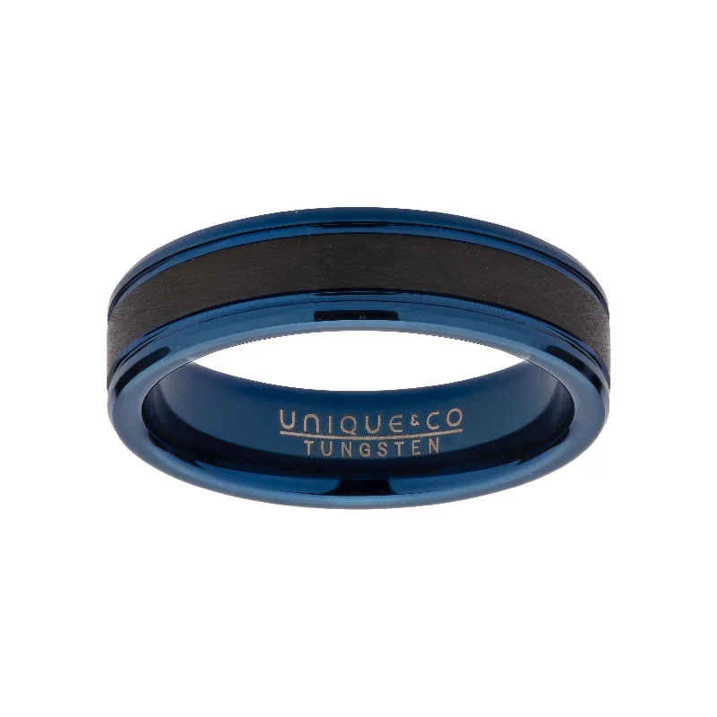 Unique & Co 6mm Tungsten Carbide Ring with Black and Blue IP