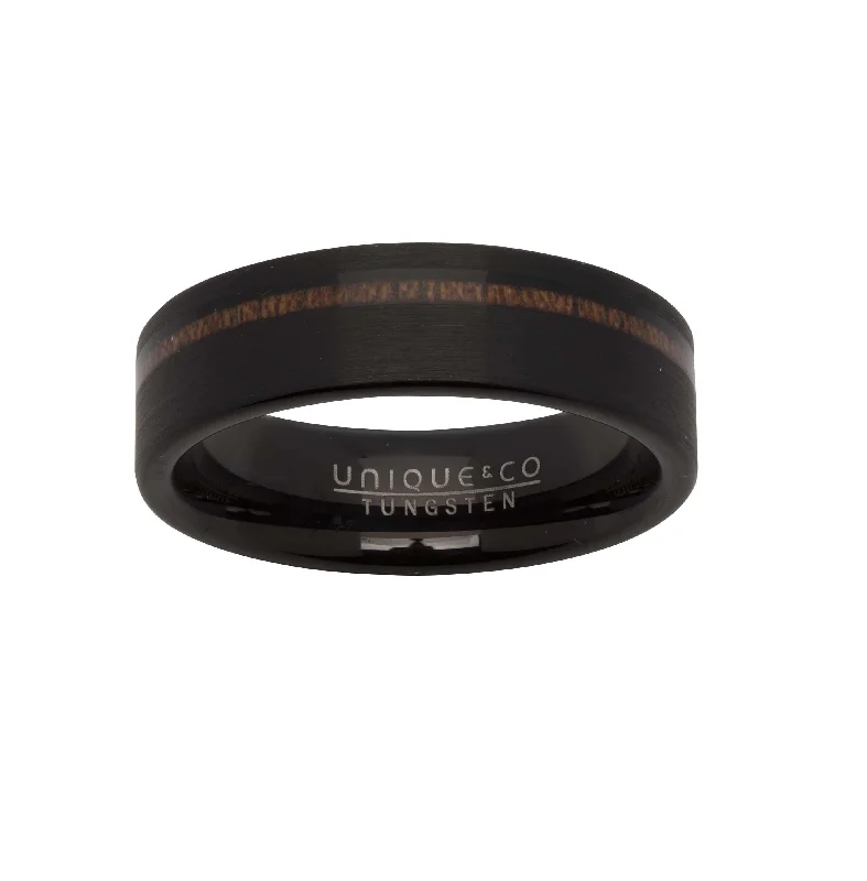 Unique & Co Tungsten Ring with a Wood Inlay and Matt Black Finish