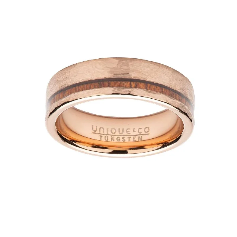 Unique & Co Wood Inlay with Hammered Rose IP Ring