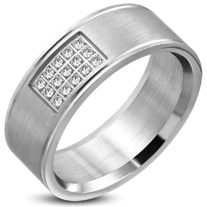 Valiant Cubic Zirconia Inset Stainless Steel Men's Ring