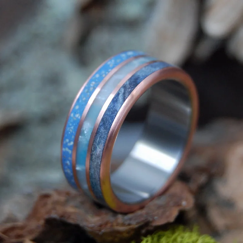 Vero Beach | Men's Blue Box Elder Wood, Vero Beach Sand, Larimar Stone, & Titanium Wedding Ring