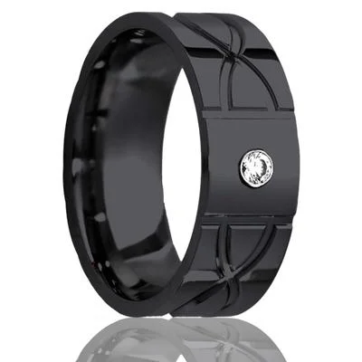 WALLIS | Men's Unique Wedding Ring | Black Zirconium with Diamond | 8mm