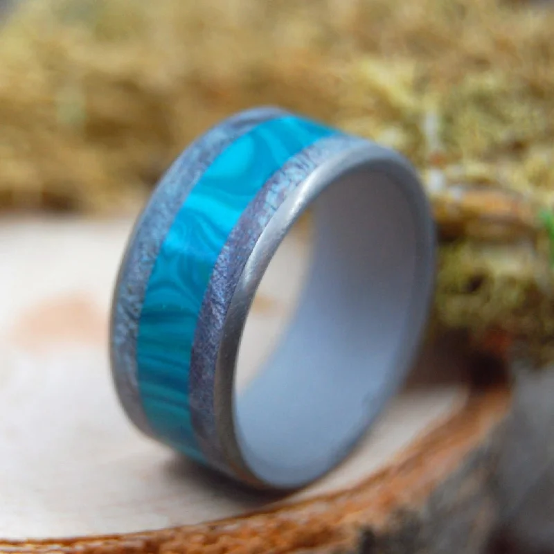 We Are As Swimmers | Men's Blue Maple Wood, Chrysocolla Stone & Titanium Wedding Ring