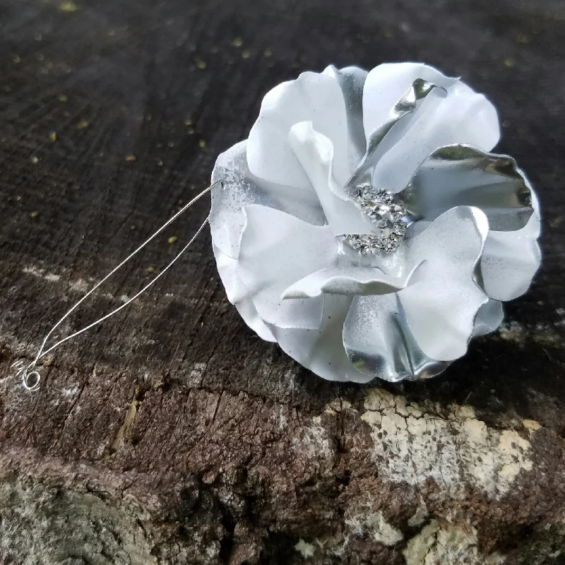 White and Silver Puff Flower Ornament