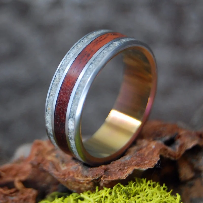 Wood & Beach Sunset Ii | Men's Amboyna Burl, Beach Sand & Titanium Wedding Ring